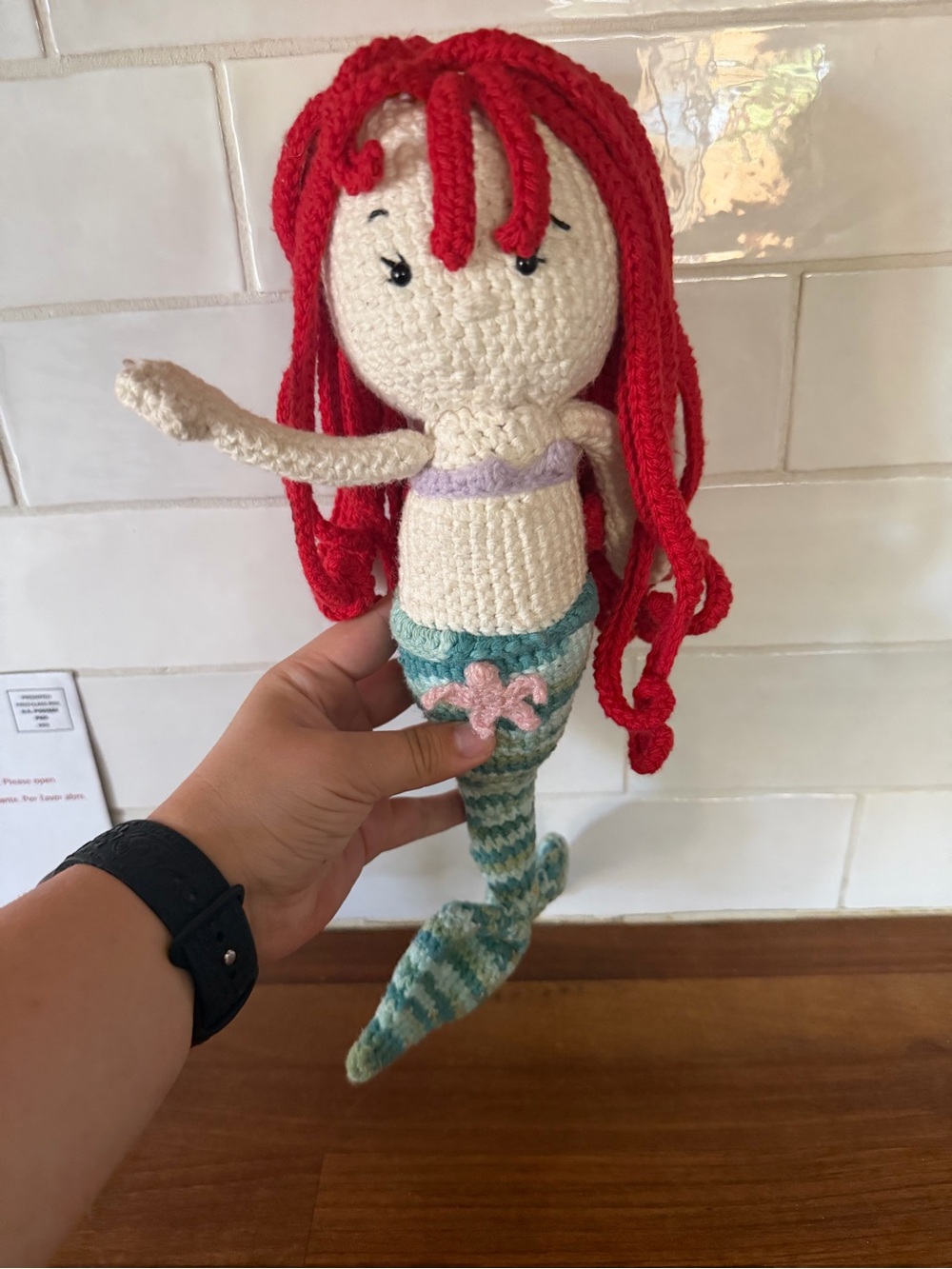 Handmade Crochet Knit Mermaid Plush Stuffed Animal Red Hair